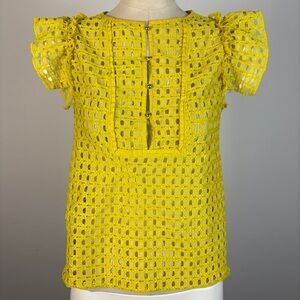 Banana Republic Yellow Crochet Open Knit Mesh Sweater Top XS Boho ❤️